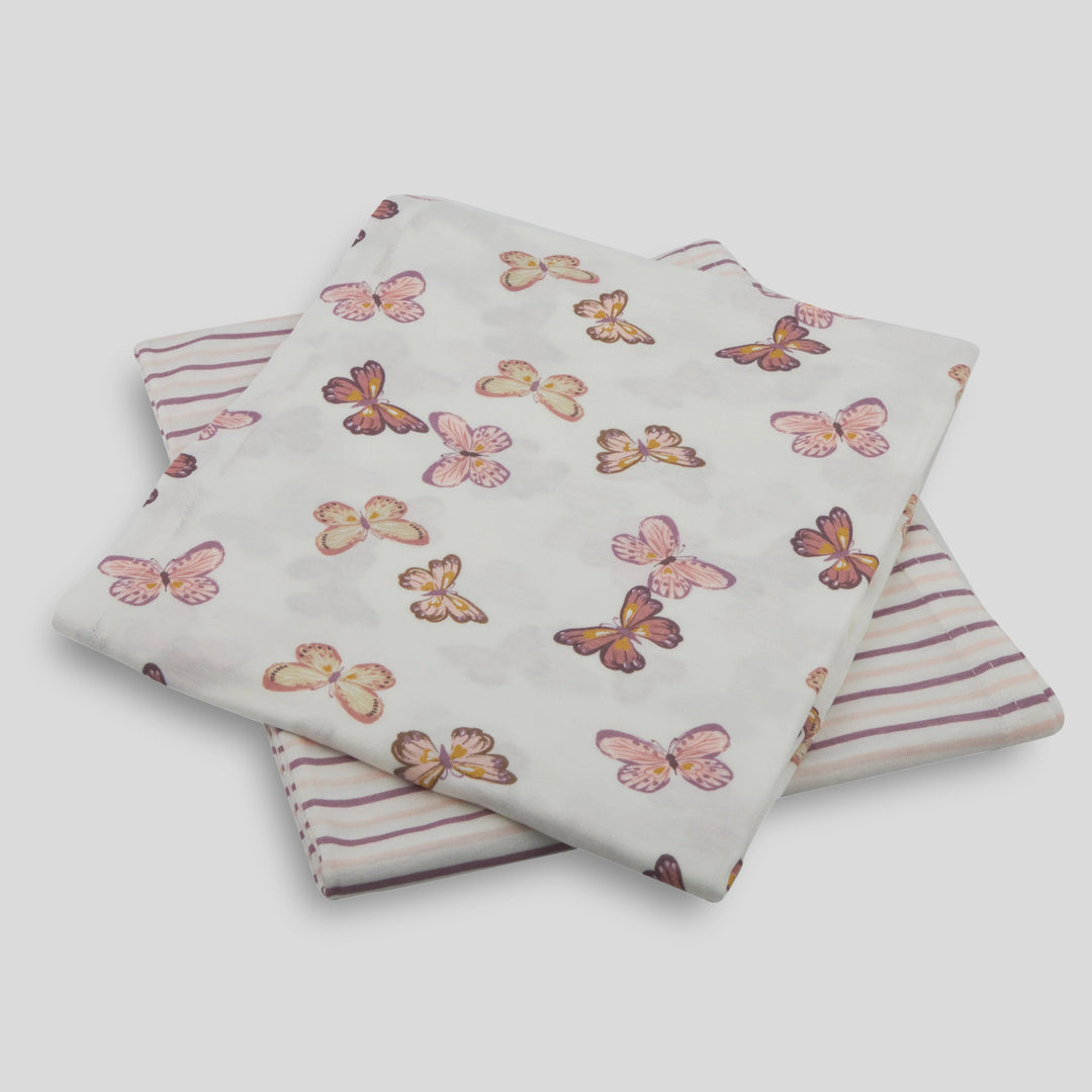 Milkberry 2 Pack Luxury Rayon of Bamboo Muslin Swaddle Blanket for Baby Girl Pink Stripes and Butterflies - Pink Butterflies,36x40