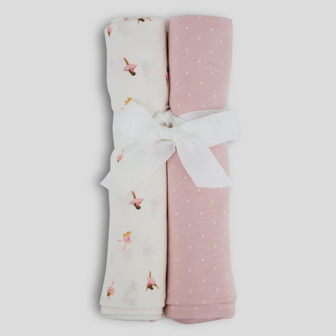 Milkberry 2 Pack Luxury Rayon of Bamboo Muslin Swaddle Blanket for Baby Girl Pink Dots Ballarina - Pink Dots Ballarina,36x40