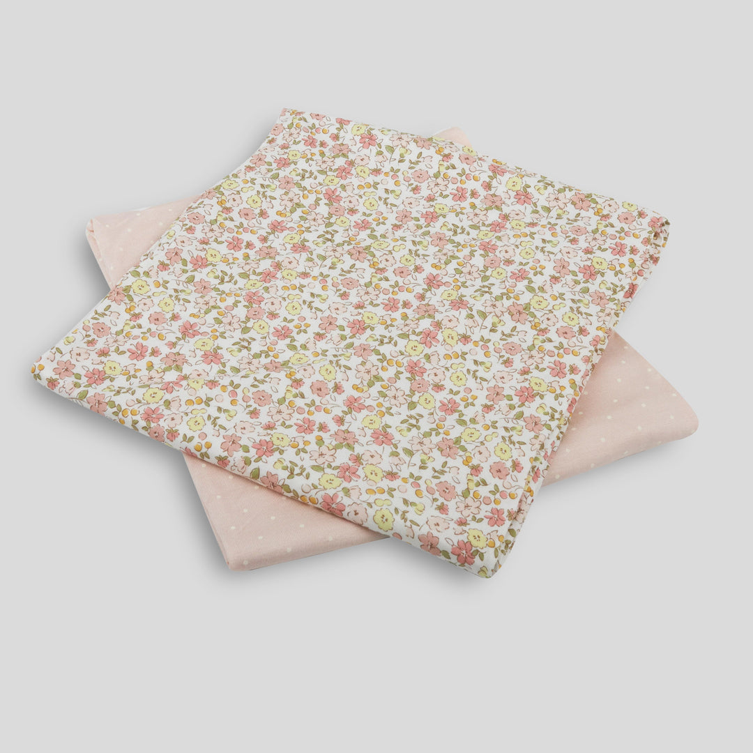 Milkberry Soft Bamboo Muslin Baby Blanket Gift Set 2 Pack Swaddle Receiving Blanket for Baby Girl Floral Pink Polka Dot - Pink Petal,36x40