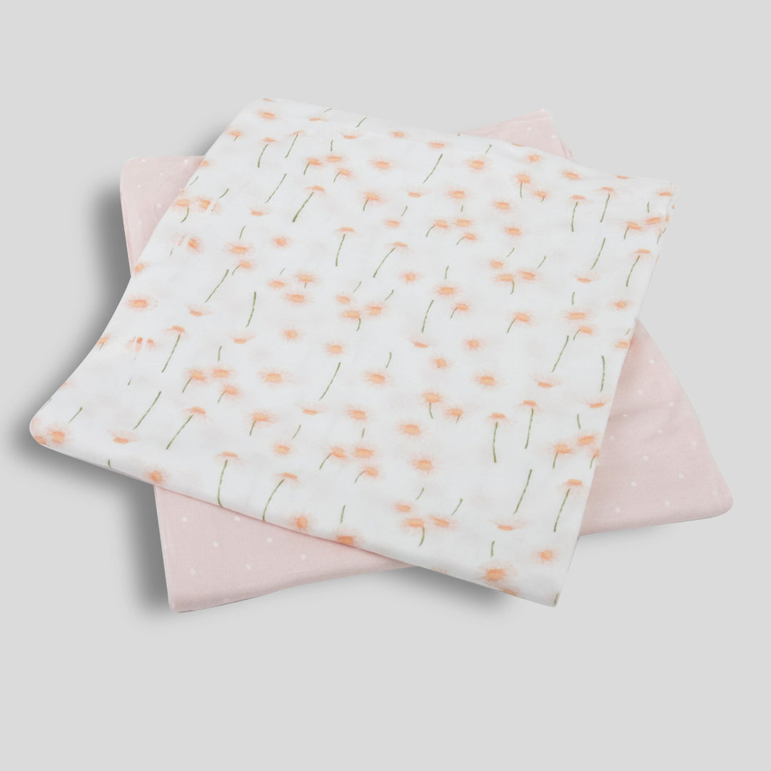 Milkberry Soft Bamboo Muslin Baby Blanket Gift Set 2 Pack Swaddle Receiving Blanket for Baby Girl Floral Pink Polka Dot - Love Flower,36x40