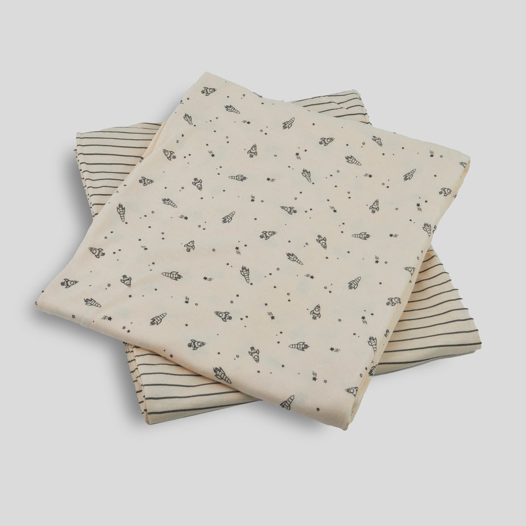 Milkberry 2 Pack Luxury Rayon of Bamboo Muslin Swaddle Blanket for Baby Girl Beige Space Ships - Beige Space Ships,36x40