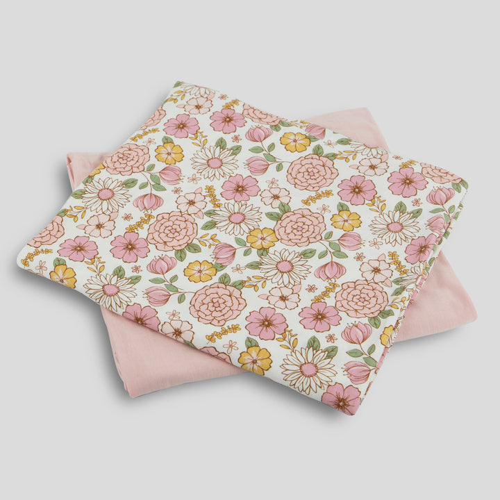 Milkberry 2 Pack Luxury Rayon of Bamboo Muslin Swaddle Blanket for Baby Girl Solid Pink Flowers - Solid Pink Flowers,36x40