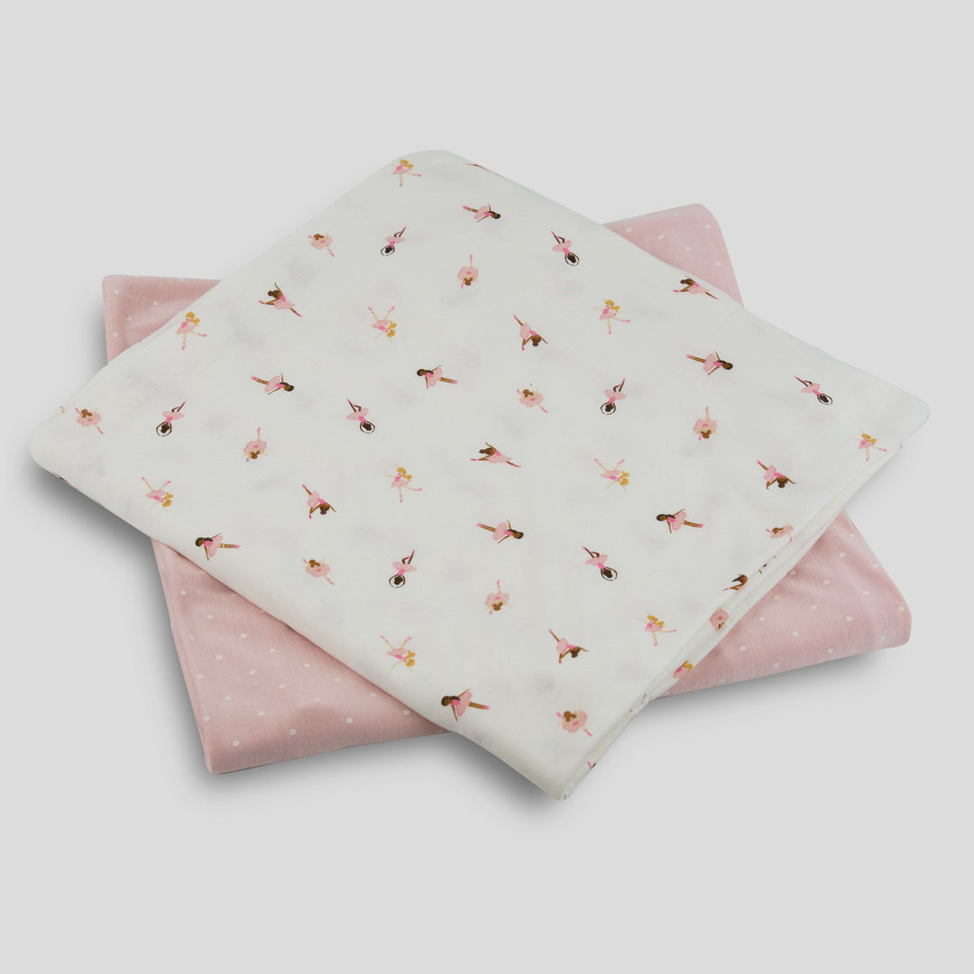 Milkberry 2 Pack Luxury Rayon of Bamboo Muslin Swaddle Blanket for Baby Girl Pink Dots Ballarina - Pink Dots Ballarina,36x40