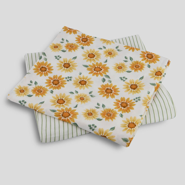 Milkberry 2 Pack Luxury Rayon of Bamboo Muslin Swaddle Blanket for Baby Girl Green Stripes Sunflowers - Stripes and Sunflowers,36x40