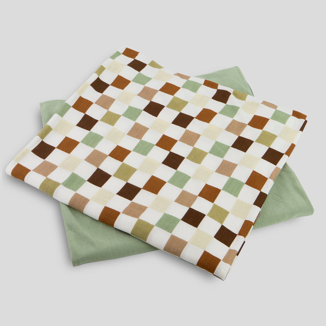 Milkberry 2 Pack Luxury Rayon of Bamboo Muslin Swaddle Blanket for Baby Boy Solid Green Checkered - Green Checkered,36x40