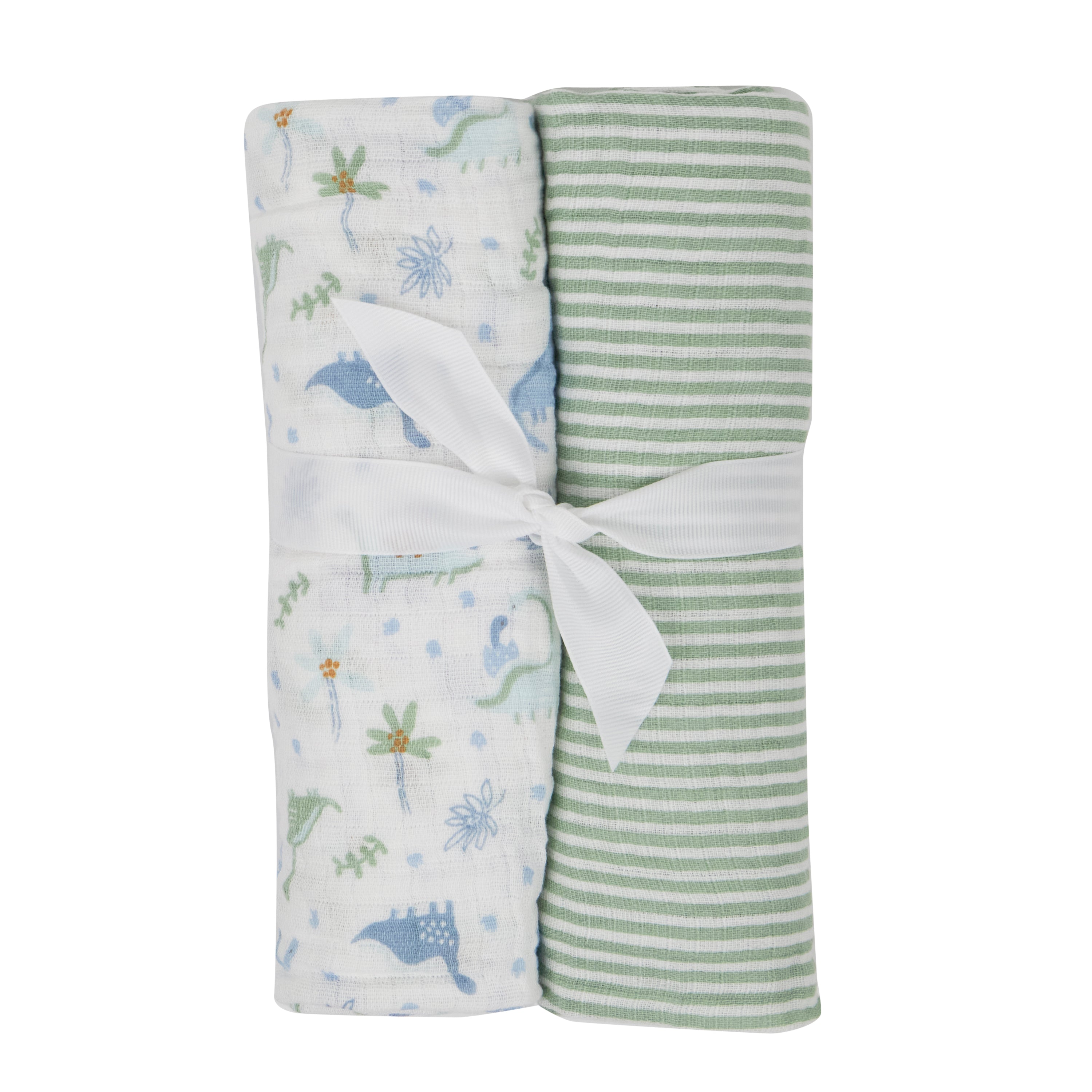 Kyle Deena Baby Swaddle Blanket for Boy 36x40 Large Muslin Baby Blanket Combo Set Striped and Farm Animals Green